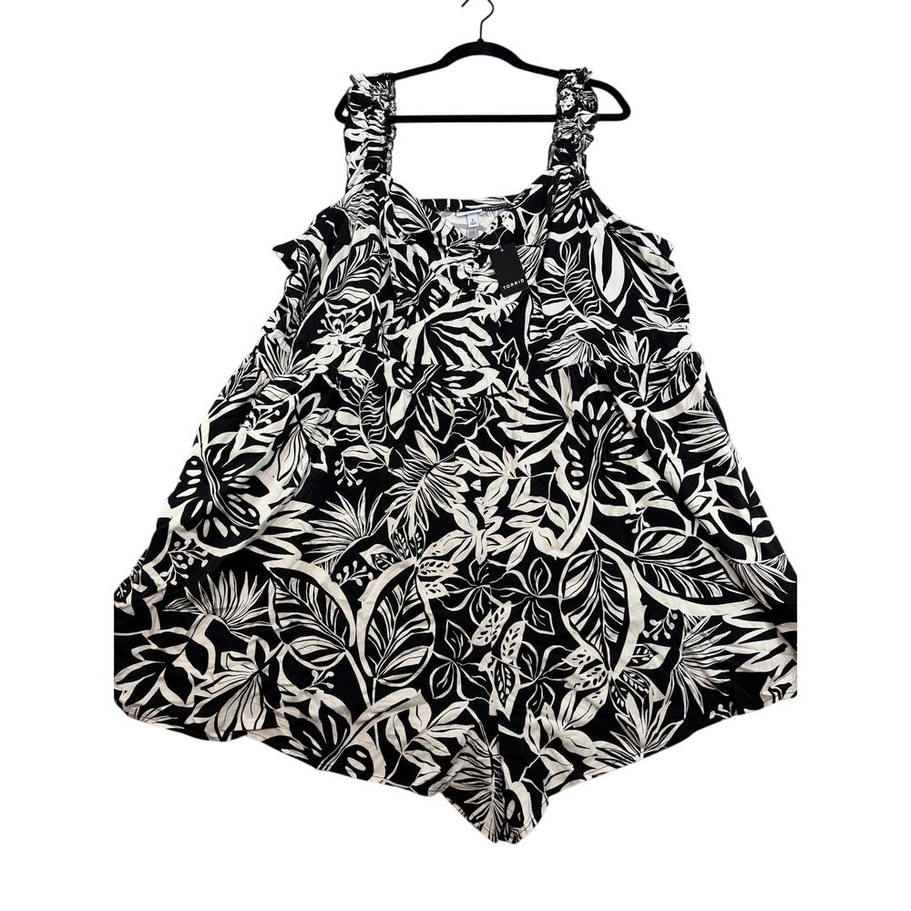 Torrid Women's Black and White Floral Layered Ruffle Straps Romper - 5X - NWT